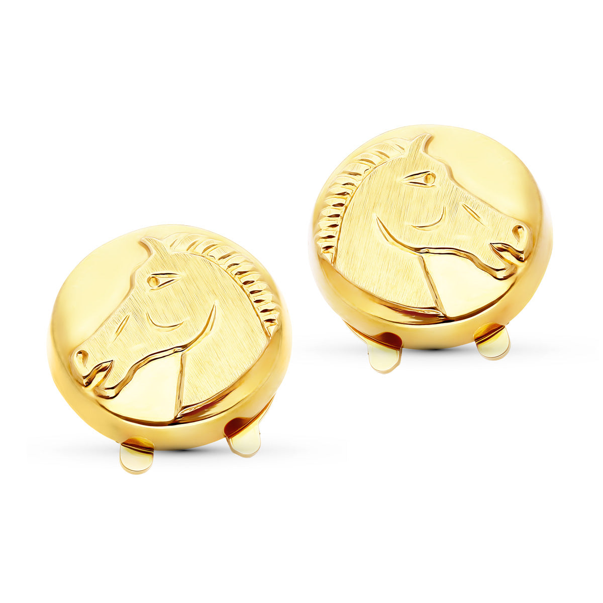 Boutons de Manchette Couvre-boutons Cheval Or Jaune 18K 15 mm
