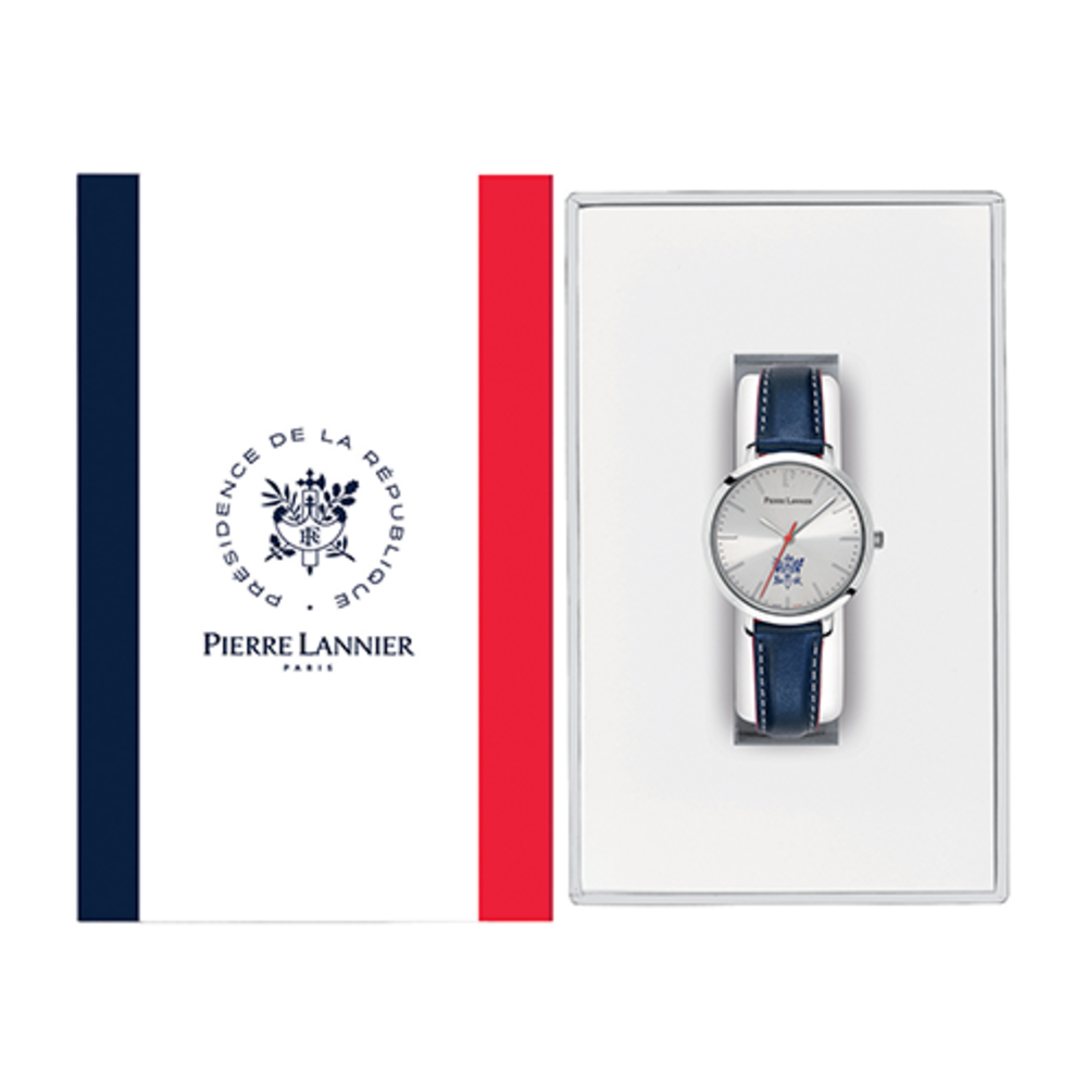 Montre femme Pierre Lannier ÉLYSÉE PRÉSIDENCE DE LA RÉPUBLIQUE 453D626 – cadran argenté bracelet cuir bleu – vue 3