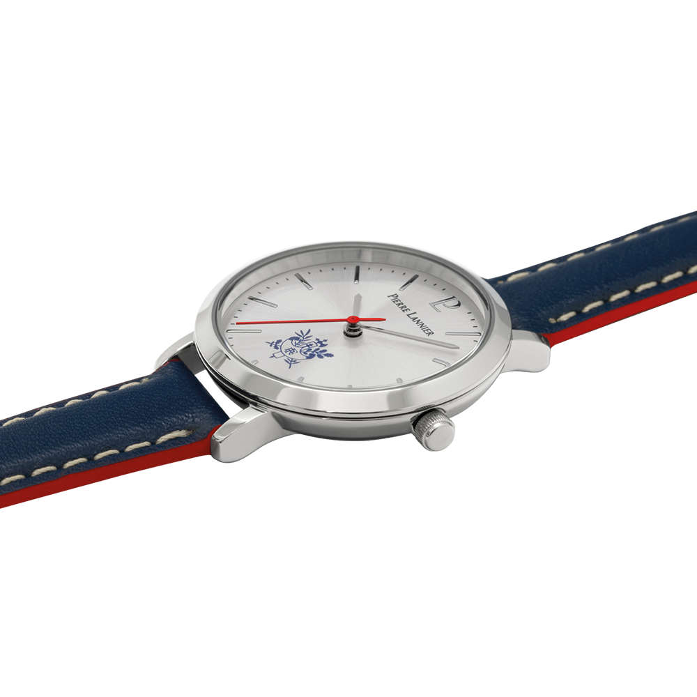 Montre femme Pierre Lannier ÉLYSÉE PRÉSIDENCE DE LA RÉPUBLIQUE 453D626 – cadran argenté bracelet cuir bleu – vue 5