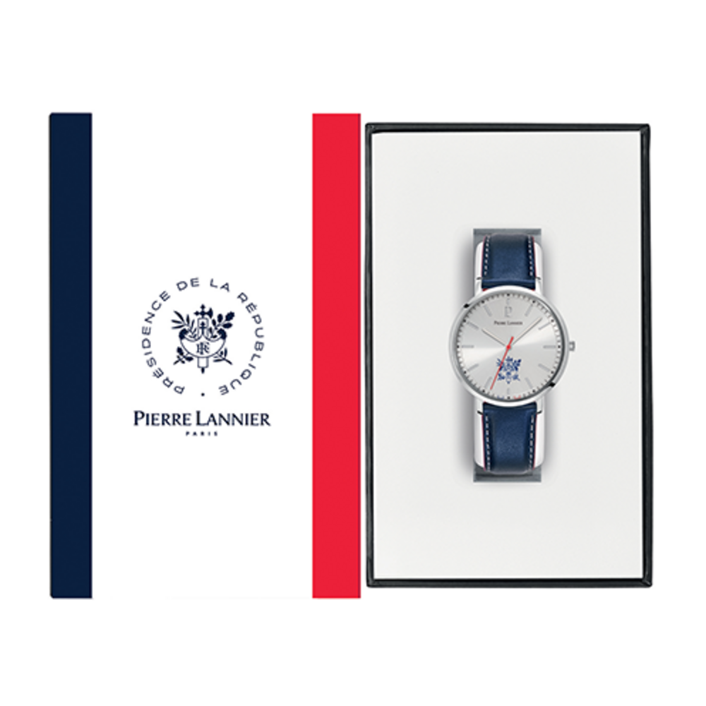 Montre homme Pierre Lannier ÉLYSÉE PRÉSIDENCE DE LA RÉPUBLIQUE 454D126 – cadran argenté bracelet cuir bleu – vue 3