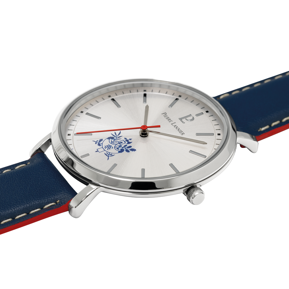 Montre homme Pierre Lannier ÉLYSÉE PRÉSIDENCE DE LA RÉPUBLIQUE 454D126 – cadran argenté bracelet cuir bleu – vue 4
