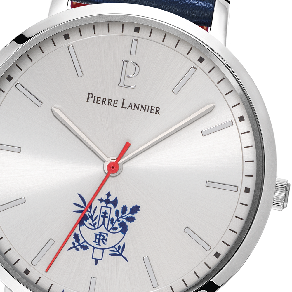 Montre homme Pierre Lannier ÉLYSÉE PRÉSIDENCE DE LA RÉPUBLIQUE 454D126 – cadran argenté bracelet cuir bleu – vue 2