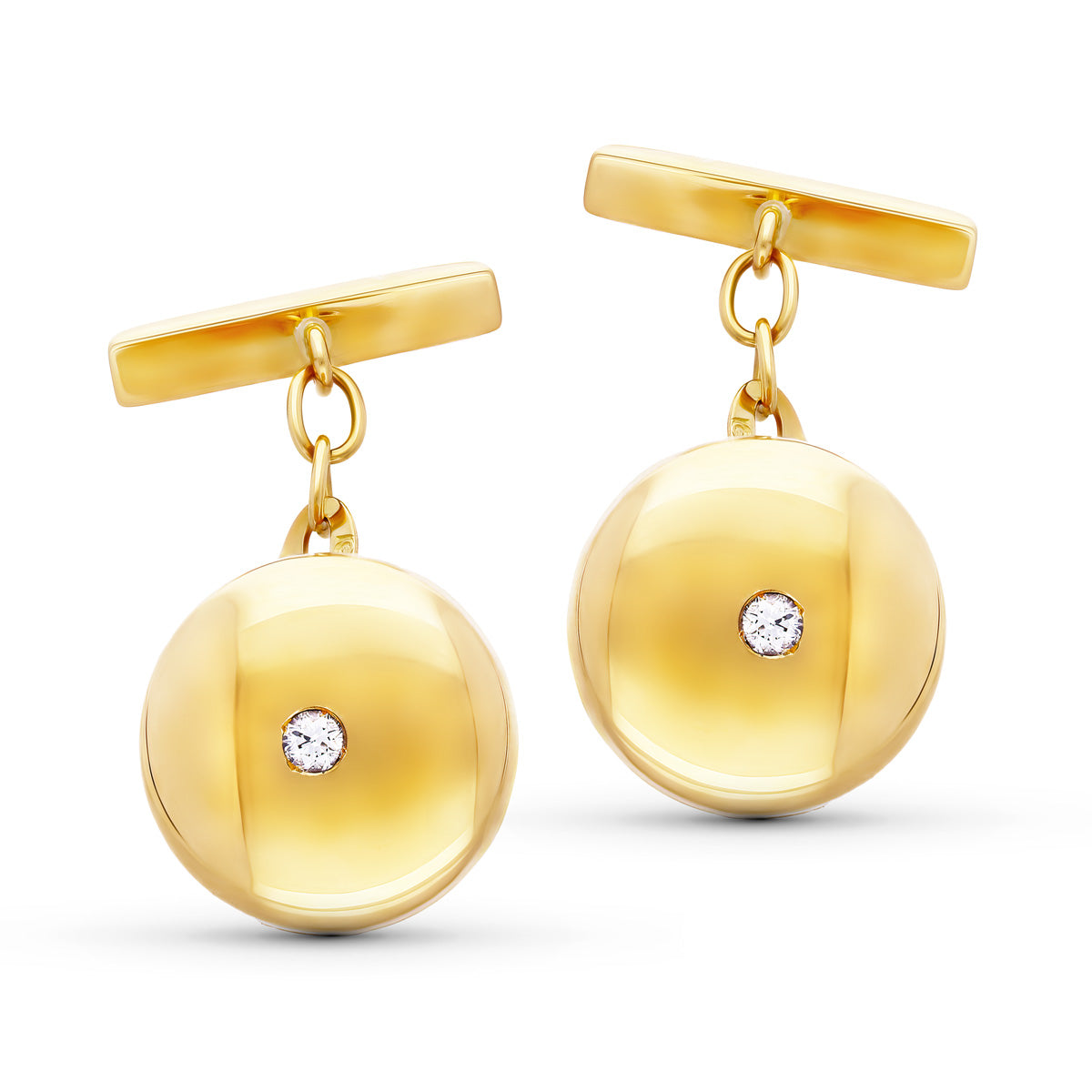 18K Yellow Gold Round Cufflinks with Zircon