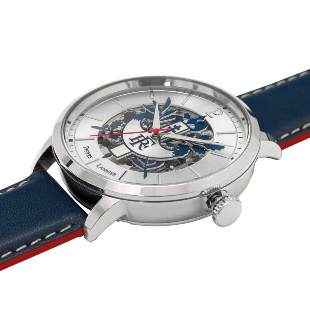 Montre homme Pierre Lannier ÉLYSÉE PRÉSIDENCE DE LA RÉPUBLIQUE 456D126 – cadran argenté bracelet cuir bleu – vue 5