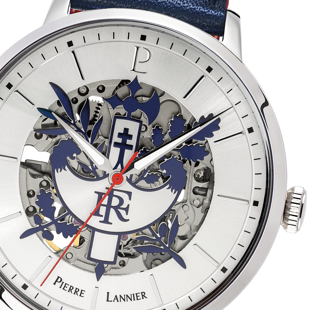 Montre homme Pierre Lannier ÉLYSÉE PRÉSIDENCE DE LA RÉPUBLIQUE 456D126 – cadran argenté bracelet cuir bleu – vue 4