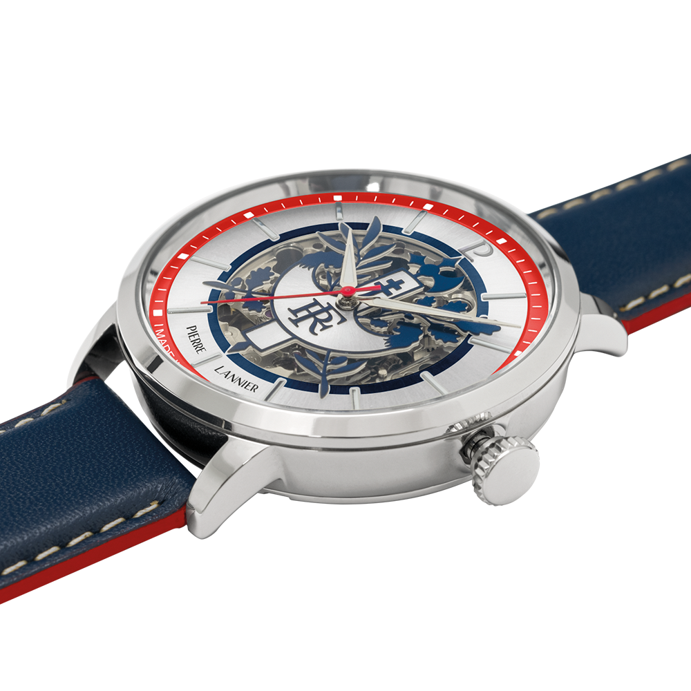 Montre homme Pierre Lannier ÉLYSÉE PRÉSIDENCE DE LA RÉPUBLIQUE 456D196 – cadran argenté bracelet cuir bleu – vue 4