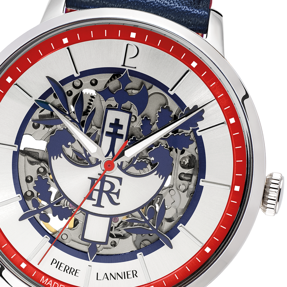 Montre homme Pierre Lannier ÉLYSÉE PRÉSIDENCE DE LA RÉPUBLIQUE 456D196 – cadran argenté bracelet cuir bleu – vue 5