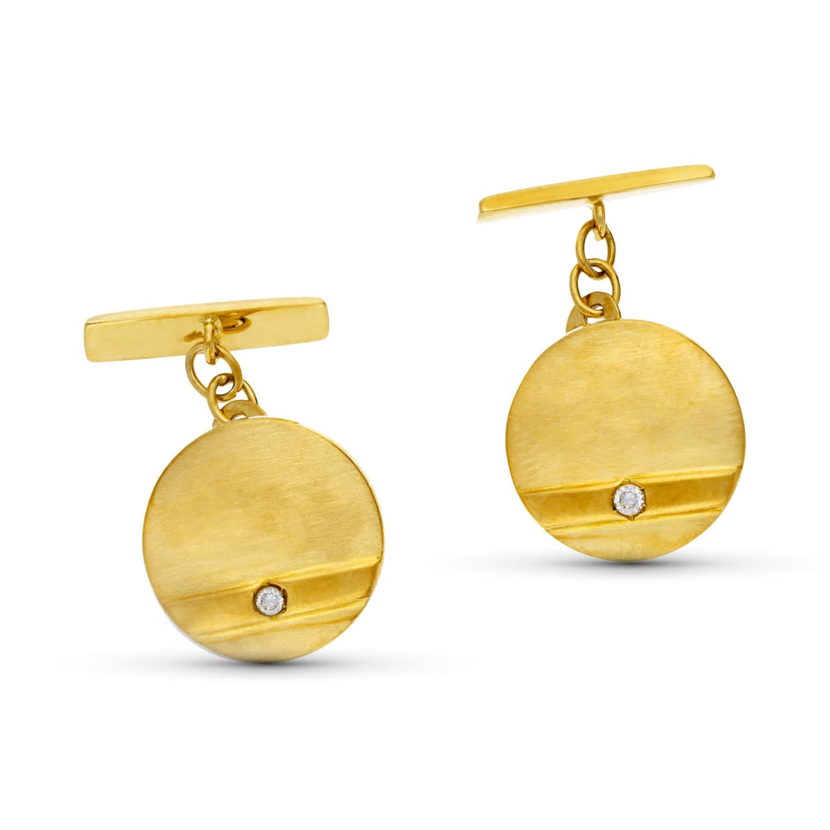 Boutons de Manchette en Or Jaune 18K Zircon Rond Mat et Brillant