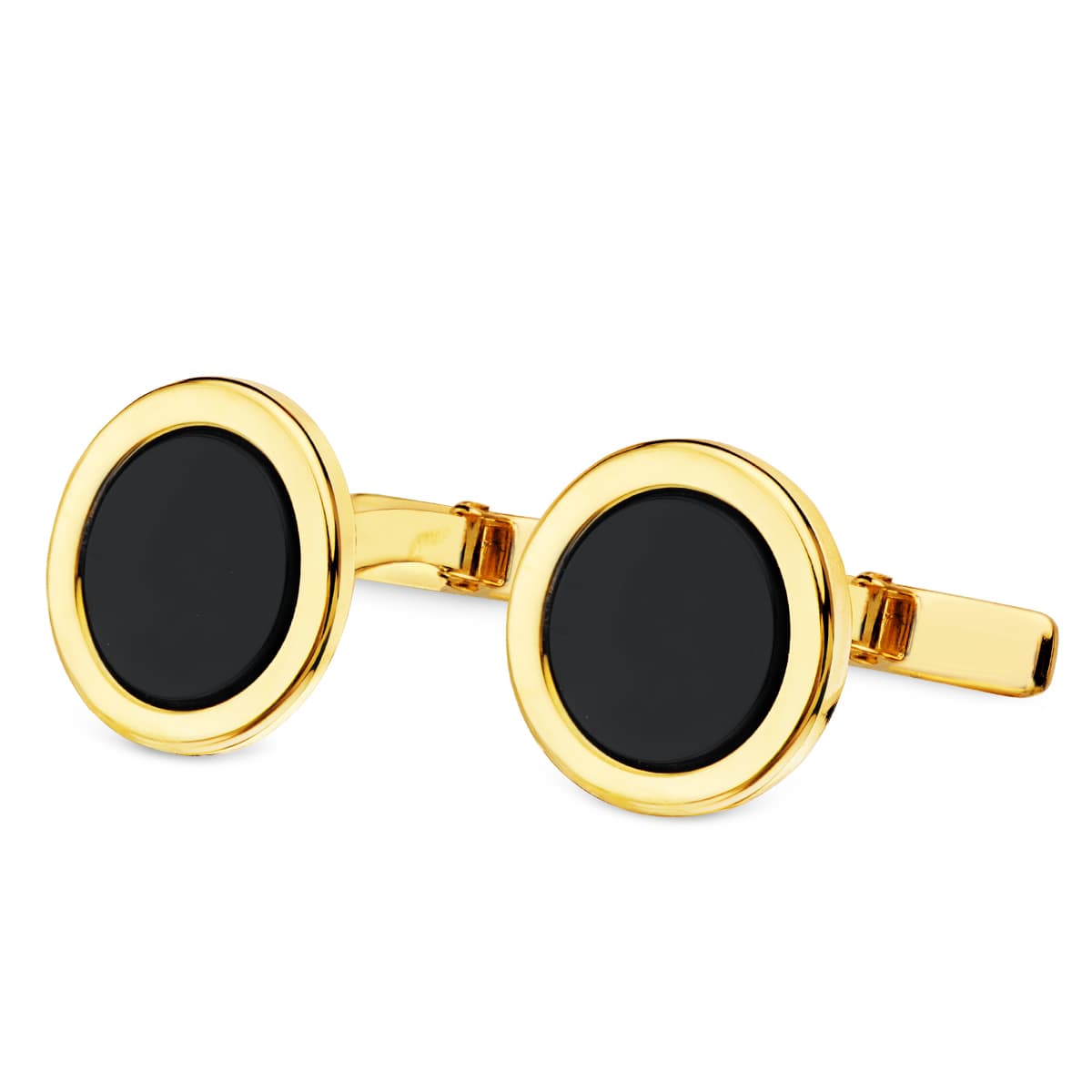 18K gult gull og onyx mansjettknapper - 15 mm dreibar pinnelås