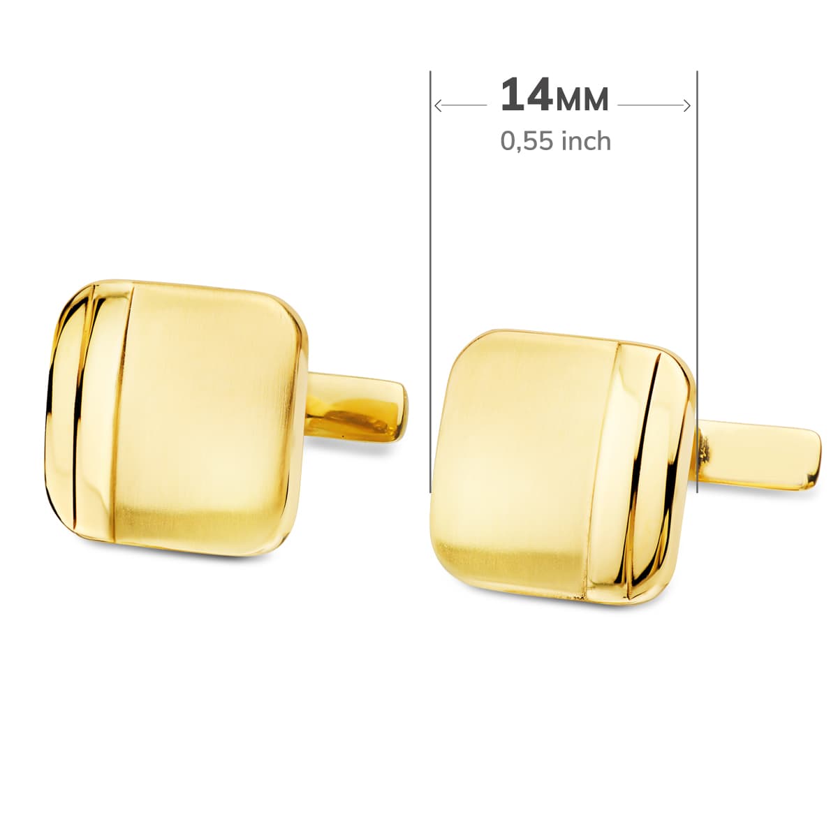 Square Cufflinks in Matte and Shiny Yellow Gold 14X14 mm Rigid Swing Clasp
