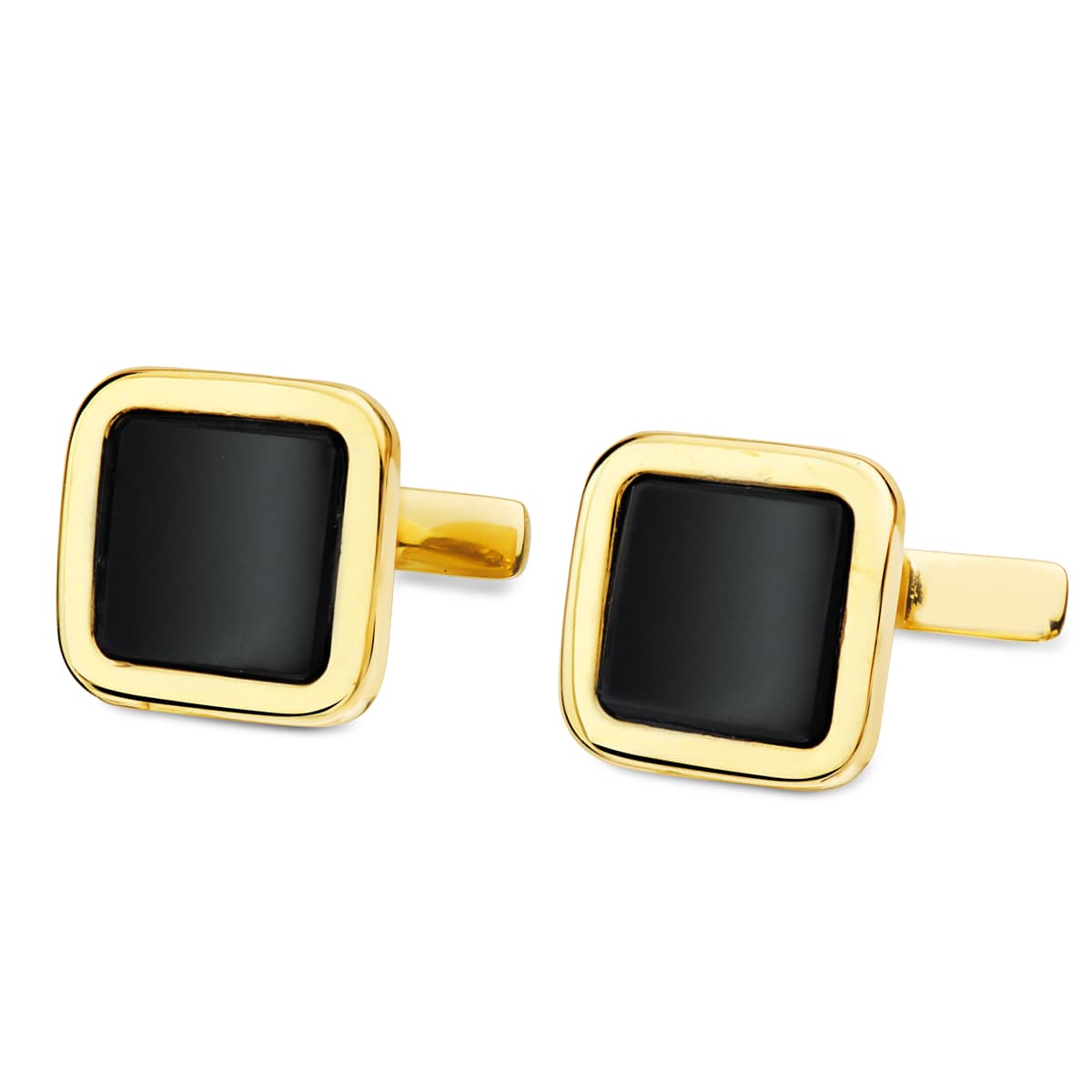 Butoni din aur galben de 18K Onix strălucitor 14X14 mm Închidere batantă rigidă