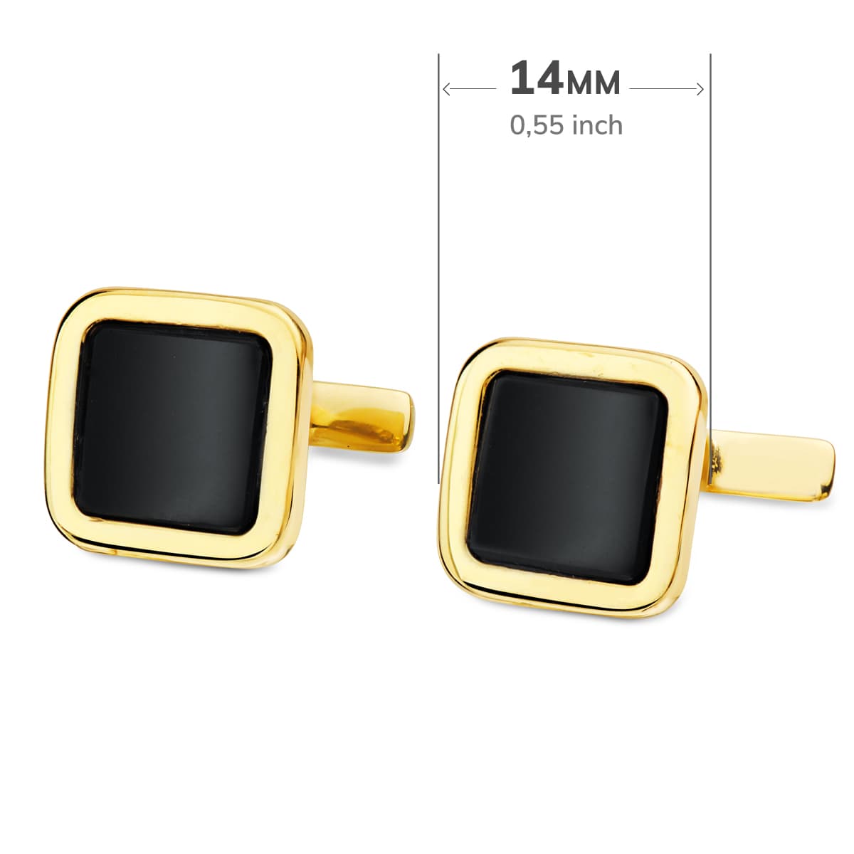 Butoni din aur galben de 18K Onix strălucitor 14X14 mm Închidere batantă rigidă