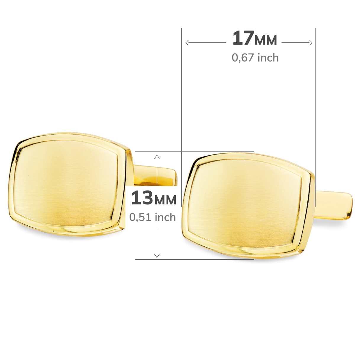 Boutons de Manchettes Or Jaune Tunnel Mat et Brillant 17X13 mm Fermoir Ocsilante Rigide