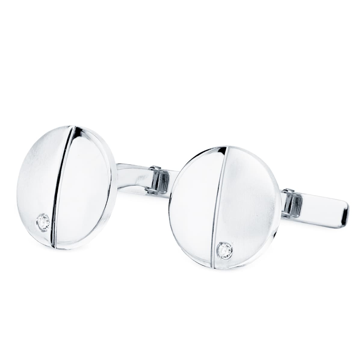 Vitguld Manschettknappar Runda Matt Blanka 15 mm Zirconia styvt vridbart lås