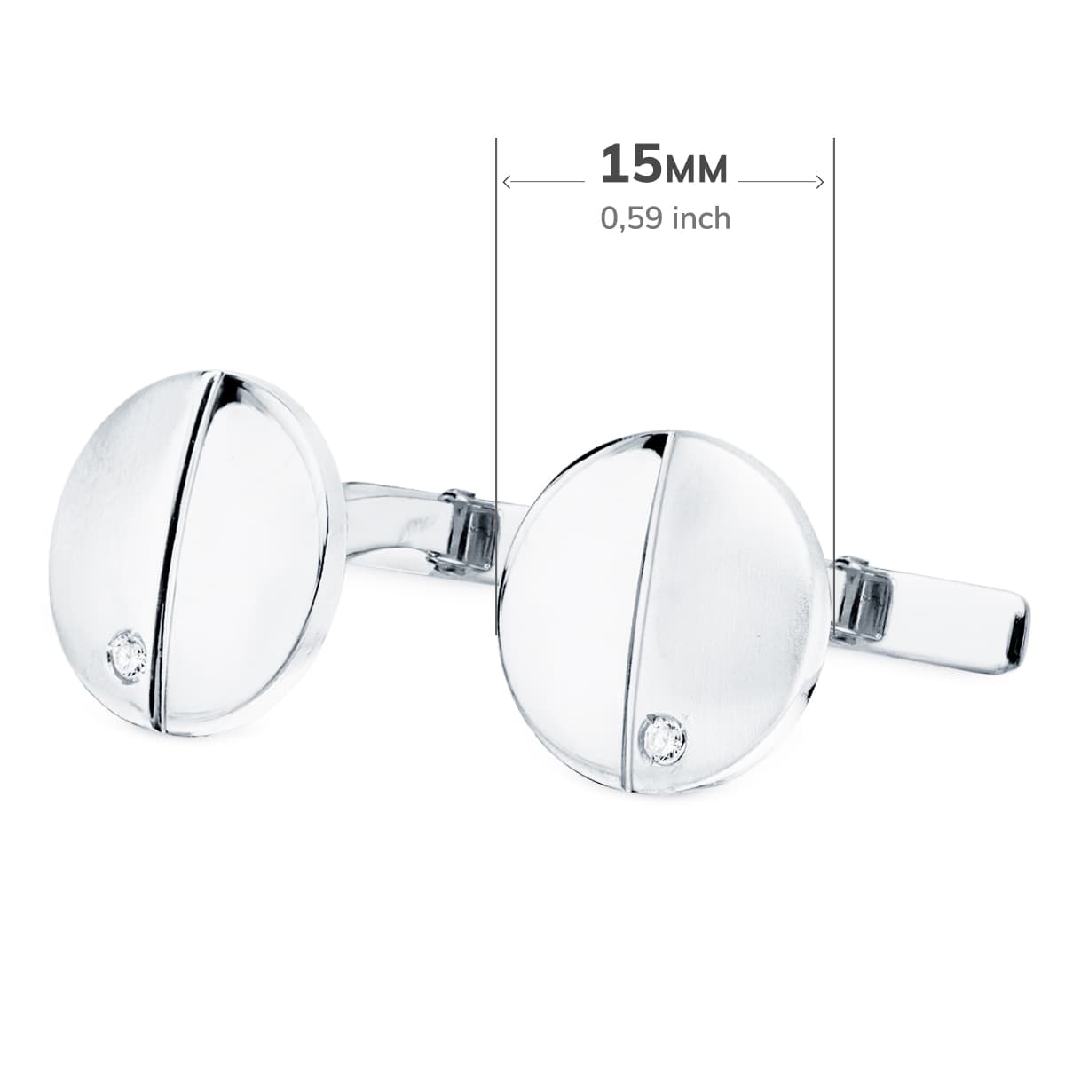 Vitguld Manschettknappar Runda Matt Blanka 15 mm Zirconia styvt vridbart lås