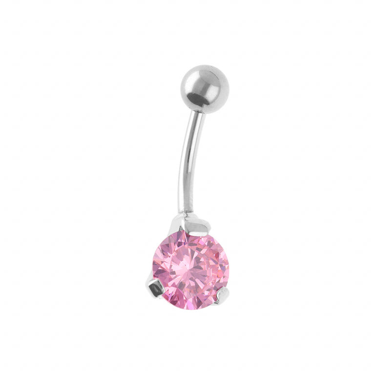 Piercing pentru buric din piatră sintetică roz – Oțel argintiu | Azulin