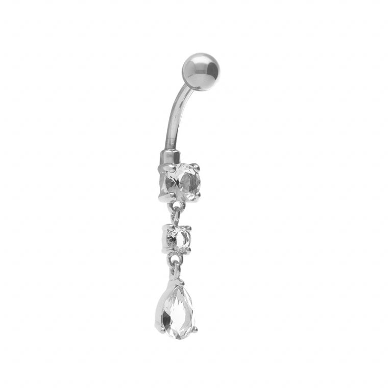 Navel Piercing White Synth Stones – Silver Steel | Azuline