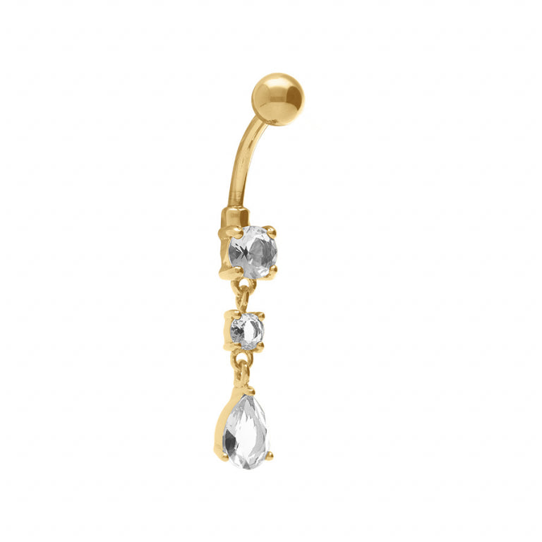 Piercing nombril pierres blanches synth en acier doré