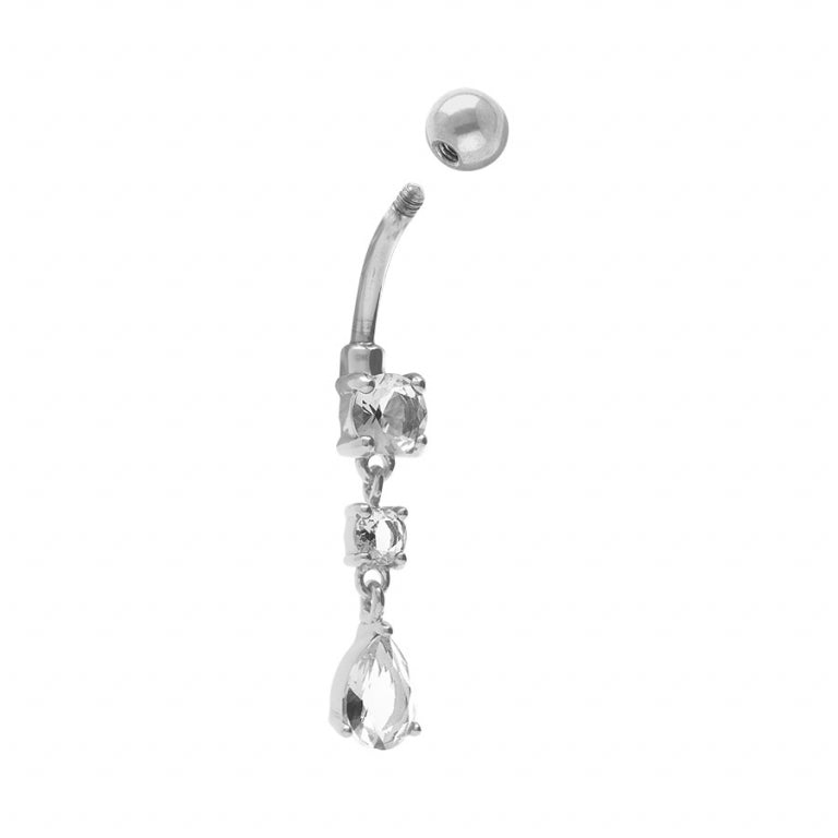 Navel Piercing White Synth Stones – Silver Steel | Azuline view 2