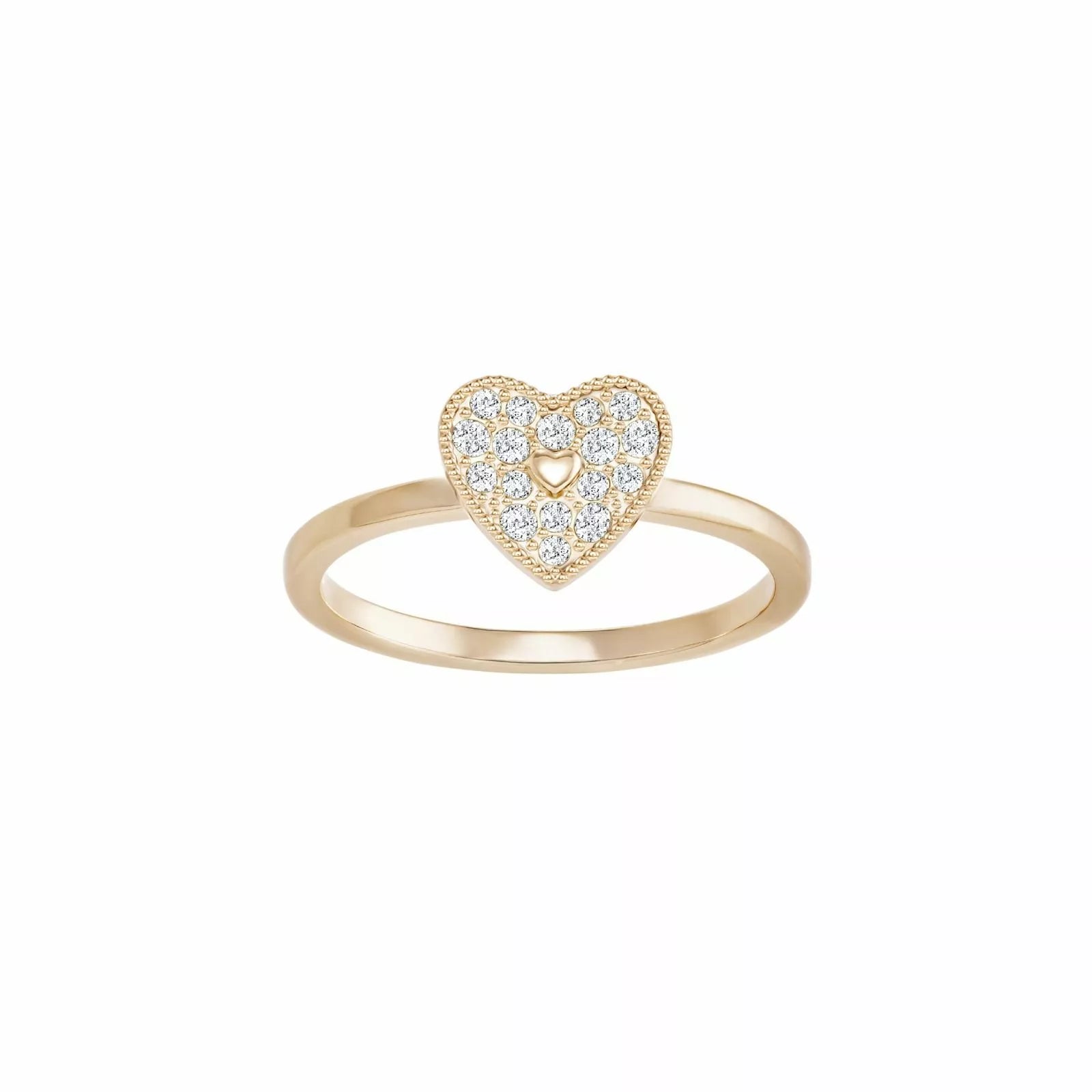 Heart - White Gold Rose - Ring - Swarovski