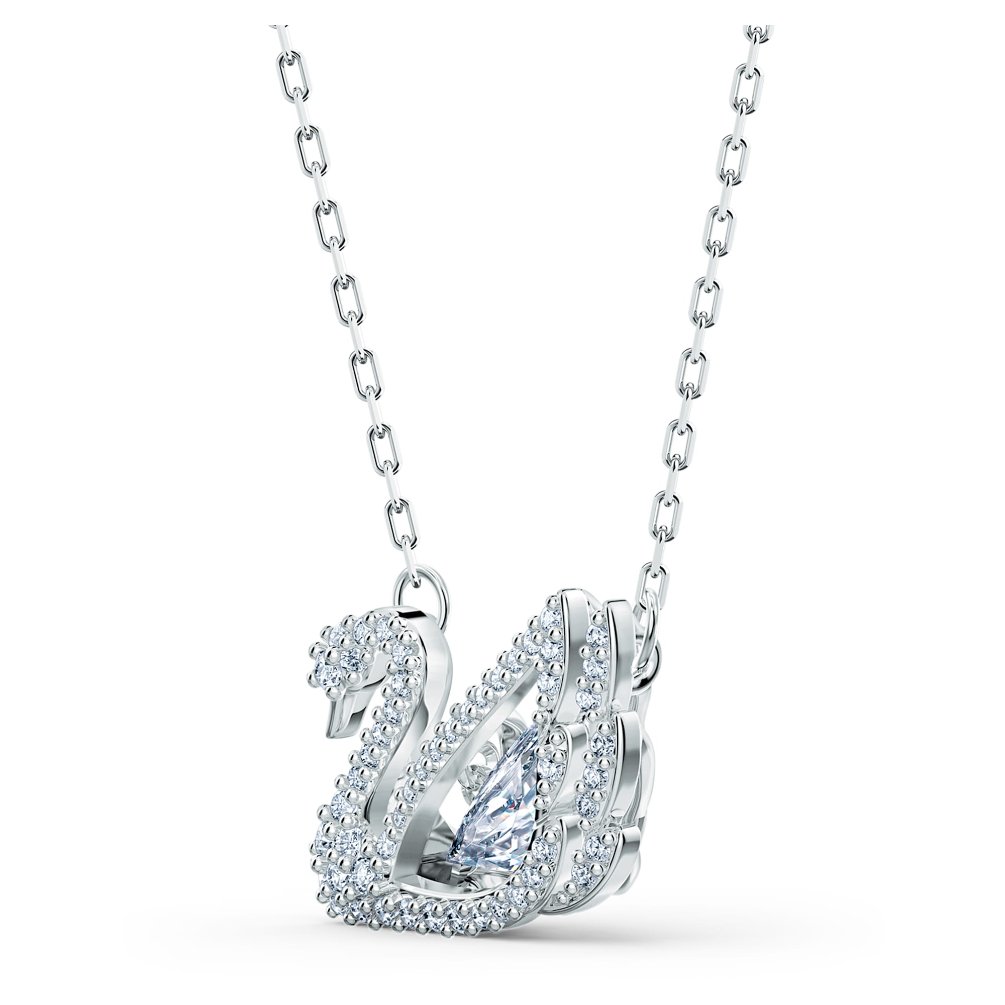 Dancing Swan - White Silver - Necklace - Swarovski