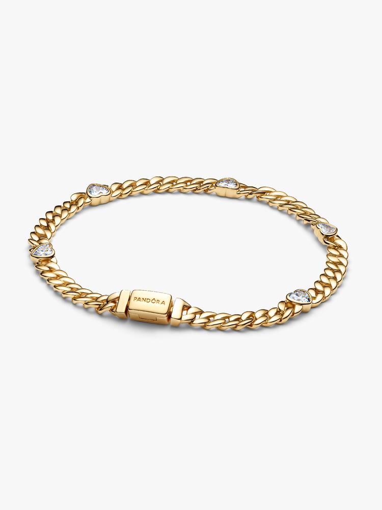 Pulsera Pandora - Malla Cubana Corazón Dorado | 564226C01