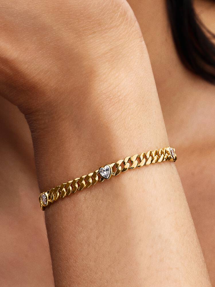 Pulsera Pandora - Malla Cubana Corazón Dorado | 564226C01