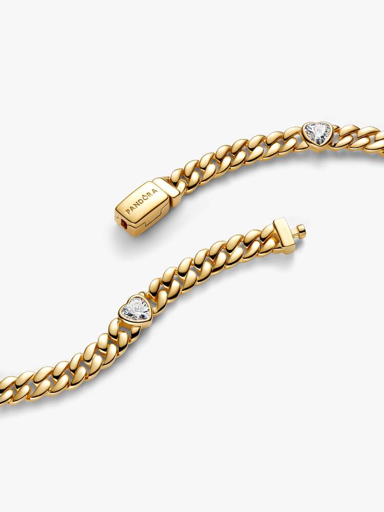 Pulsera Pandora - Malla Cubana Corazón Dorado | 564226C01