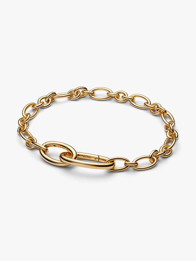Links armbånd med guld, ovale led, der kan åbnes - Pandora