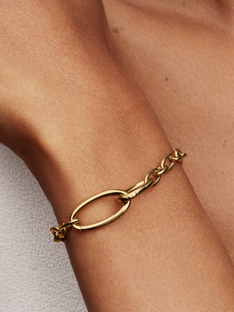 Links armbånd med guld, ovale led, der kan åbnes - Pandora