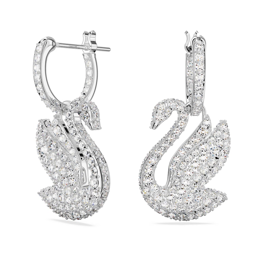 Iconic Swan - White Silver - Earrings - Swarovski