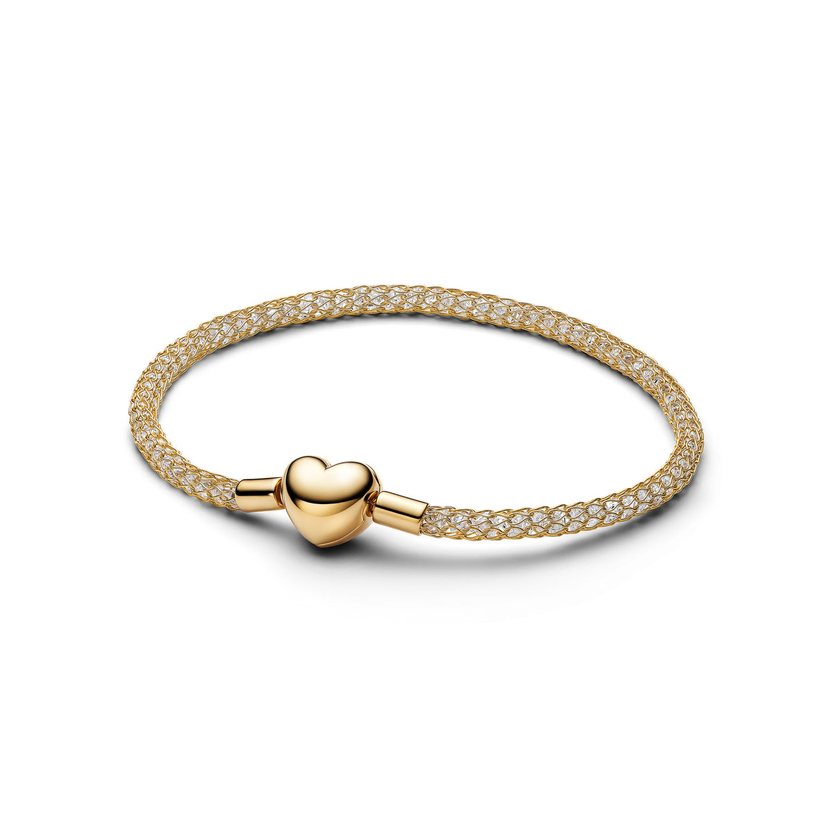 Bracelet Maille Tissée Scintillant Fermoir Cœur Doré