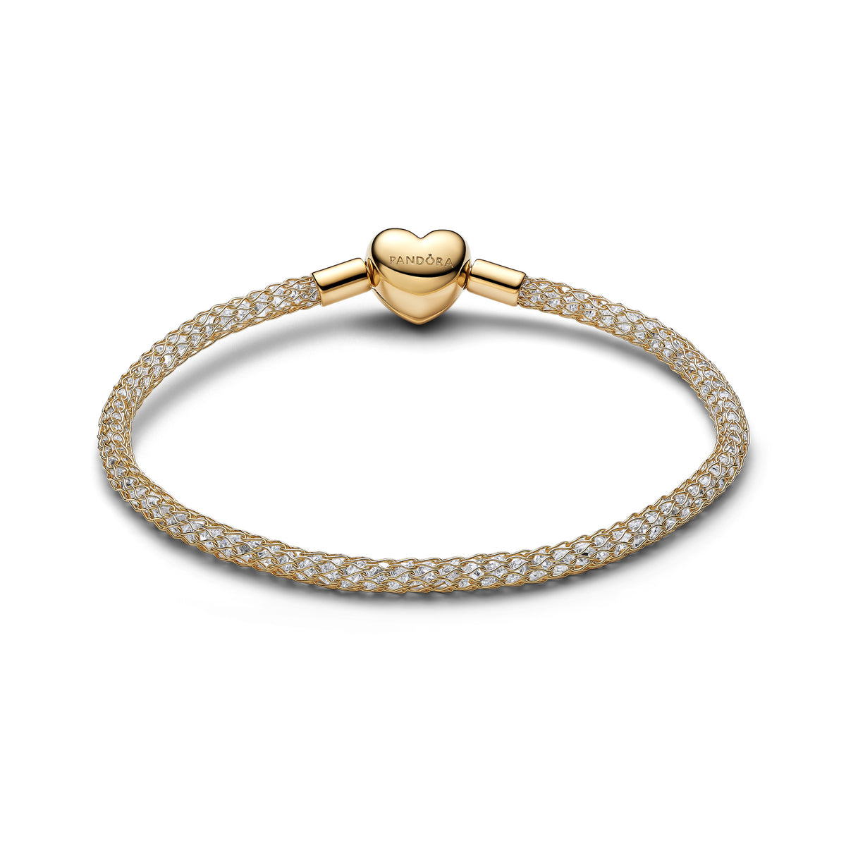 Bracelet Maille Tissée Scintillant Fermoir Cœur Doré – vue 2