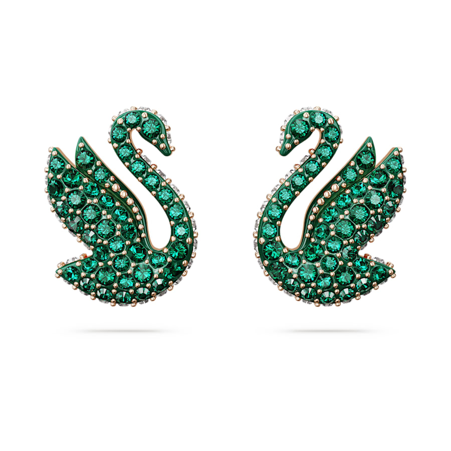 Iconic Swan - Green Gold Pink - Stud Earrings - Swarovski