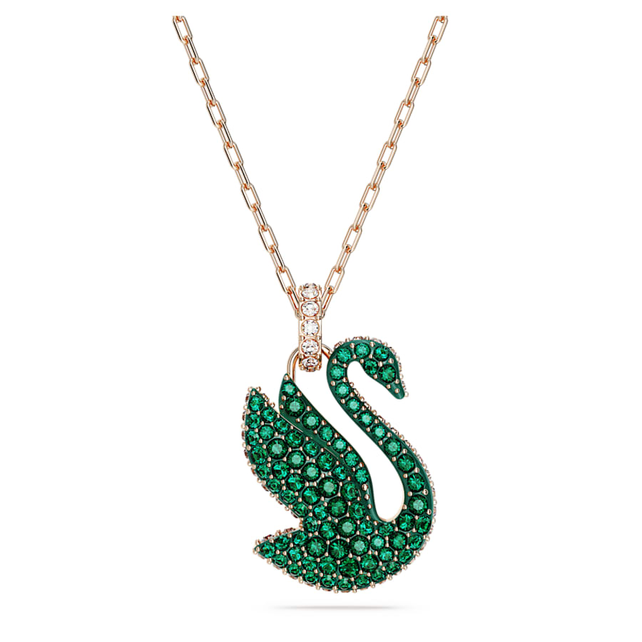 Iconic Swan - Medium - Green Rose Gold - Pendant - Swarovski