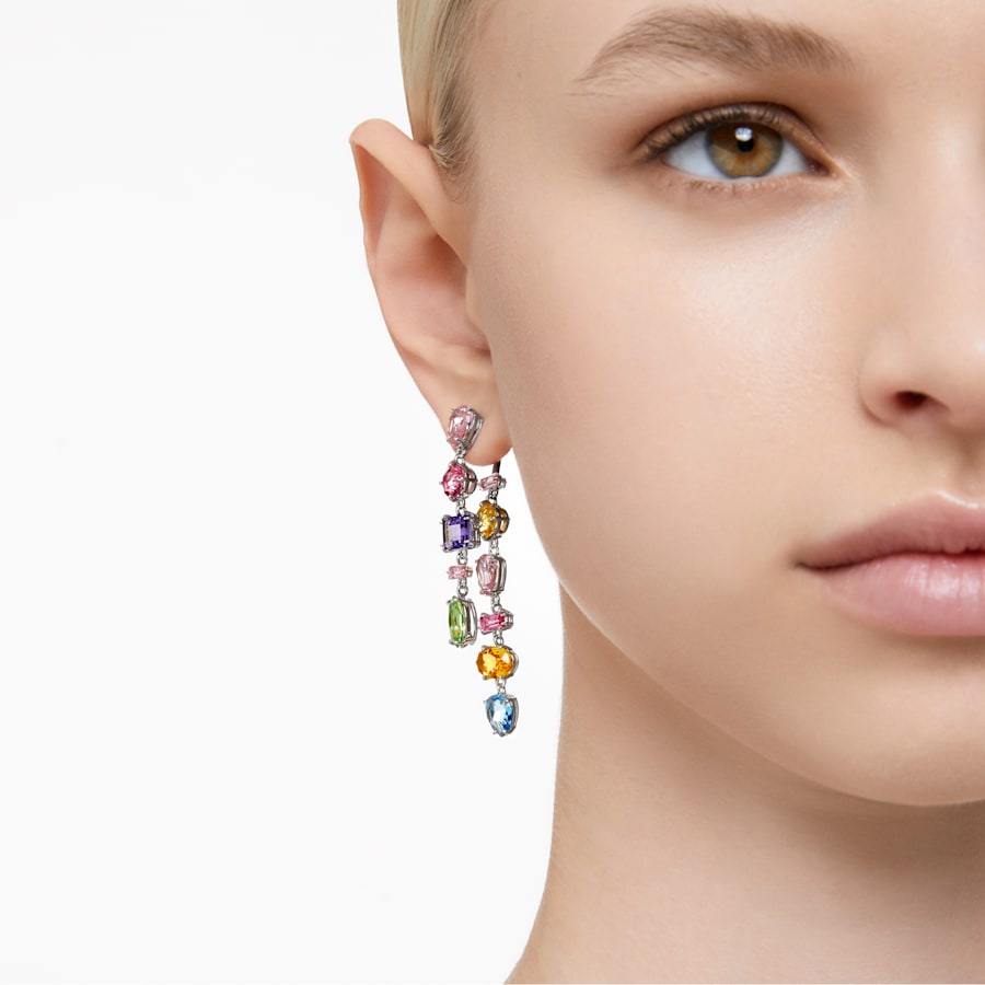 Gema - Asymmetrical - Multicolor Silver - Earrings - Swarovski