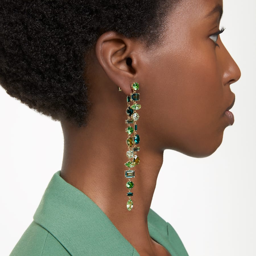 Gema - Asymmetrical - Golden Green - Earrings - Swarovski