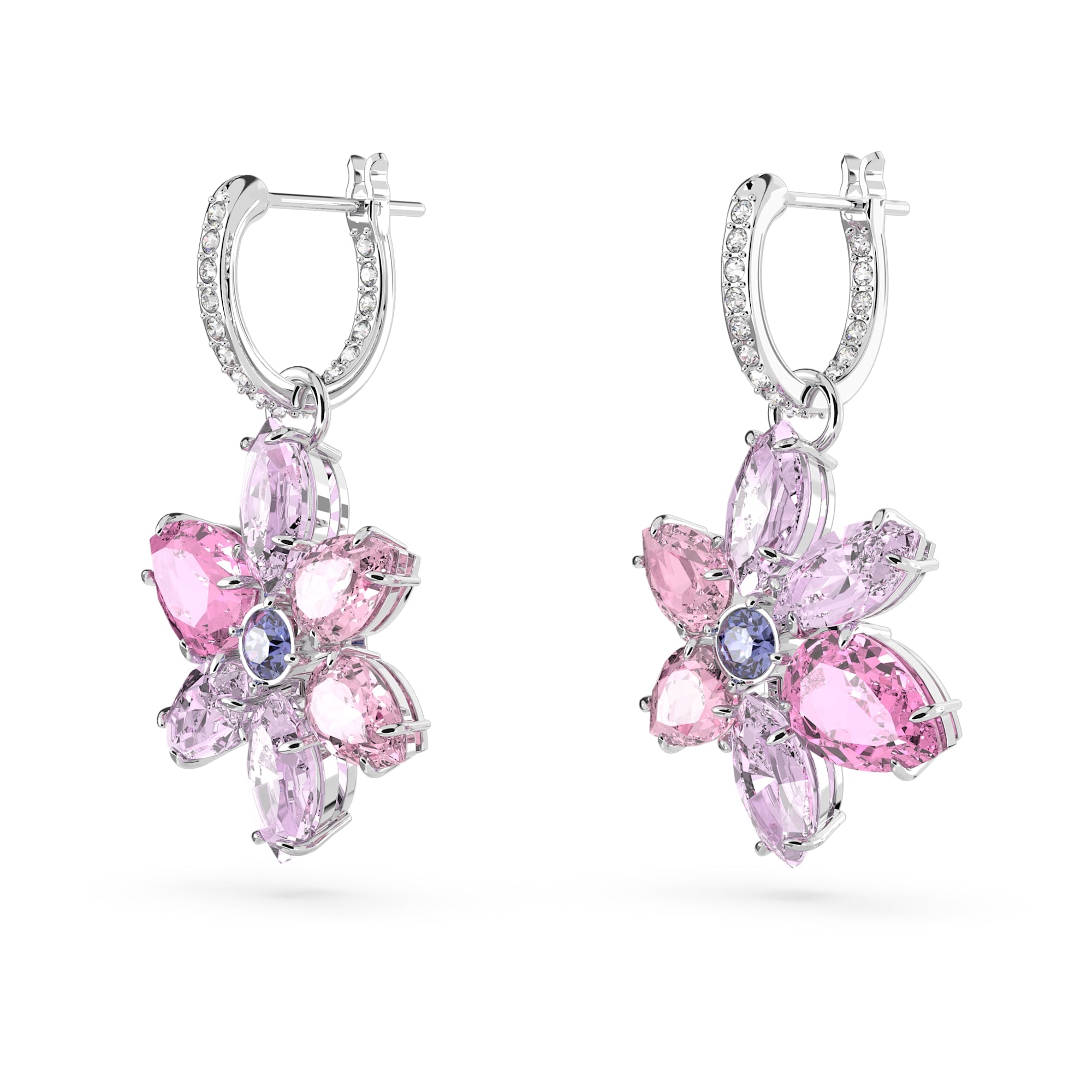 Gema - Fleur - Rose Argenté - Boucles d'oreilles - Swarovski