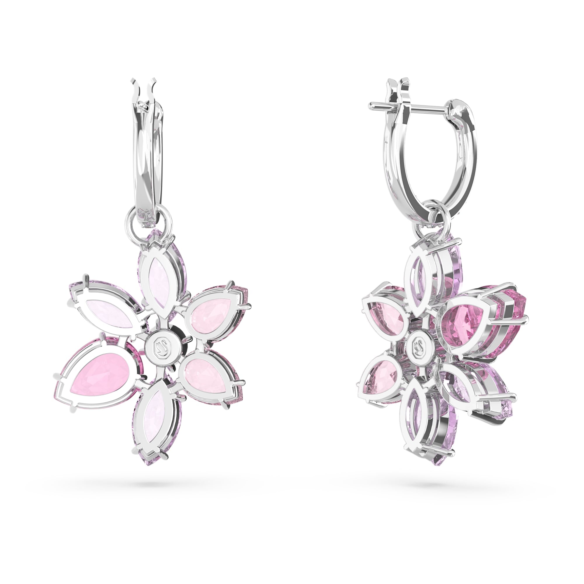 Gema - Fleur - Rose Argenté - Boucles d'oreilles - Swarovski