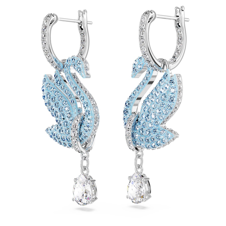 Iconic Swan - Silver Blue - Earrings - Swarovski