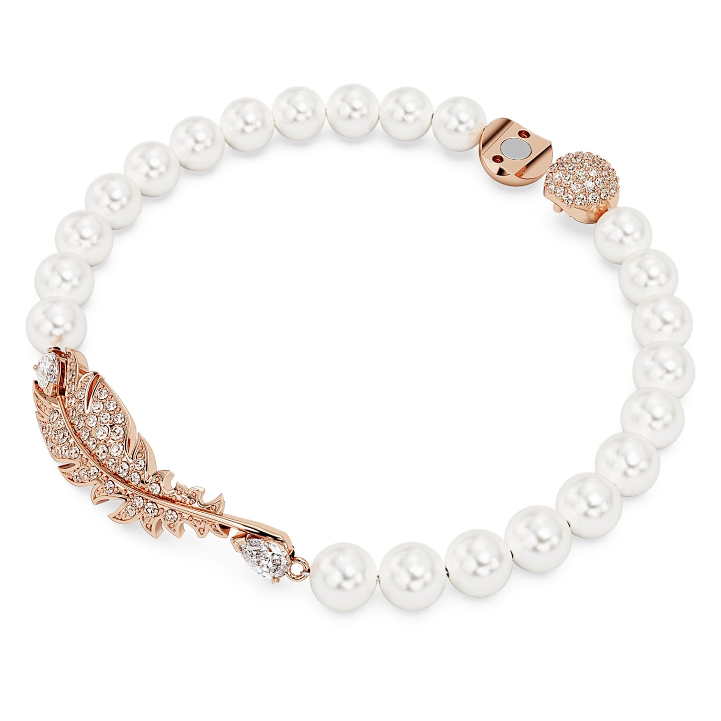 Schön – Rose aus Weißgold – Feder – Größe L – Armband – Swarovski