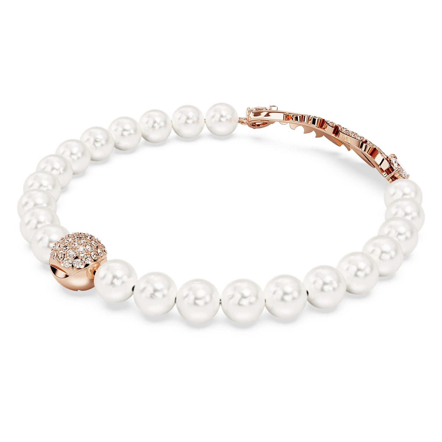 Schön – Rose aus Weißgold – Feder – Größe L – Armband – Swarovski