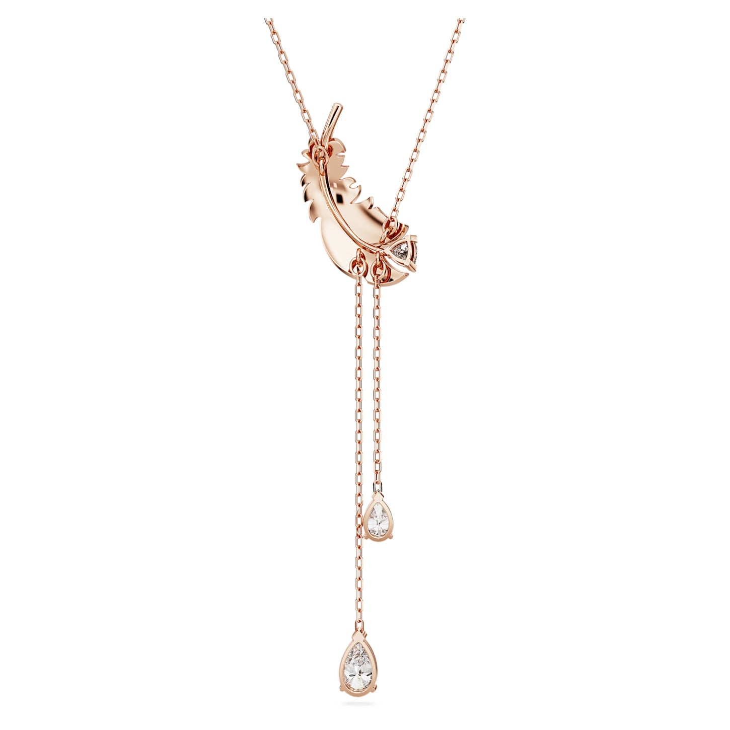 Nice - White Rose Gold - Feather - Y Necklace - Swarovski