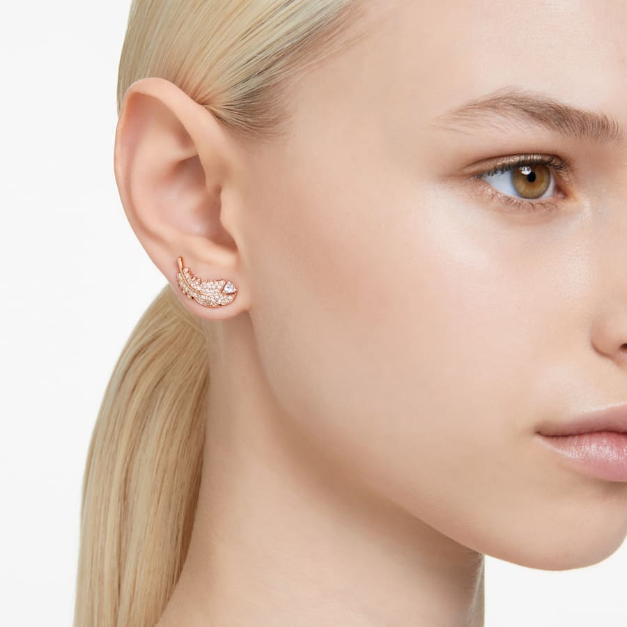 Nice - White Rose Gold - Feather - Earrings - Swarovski