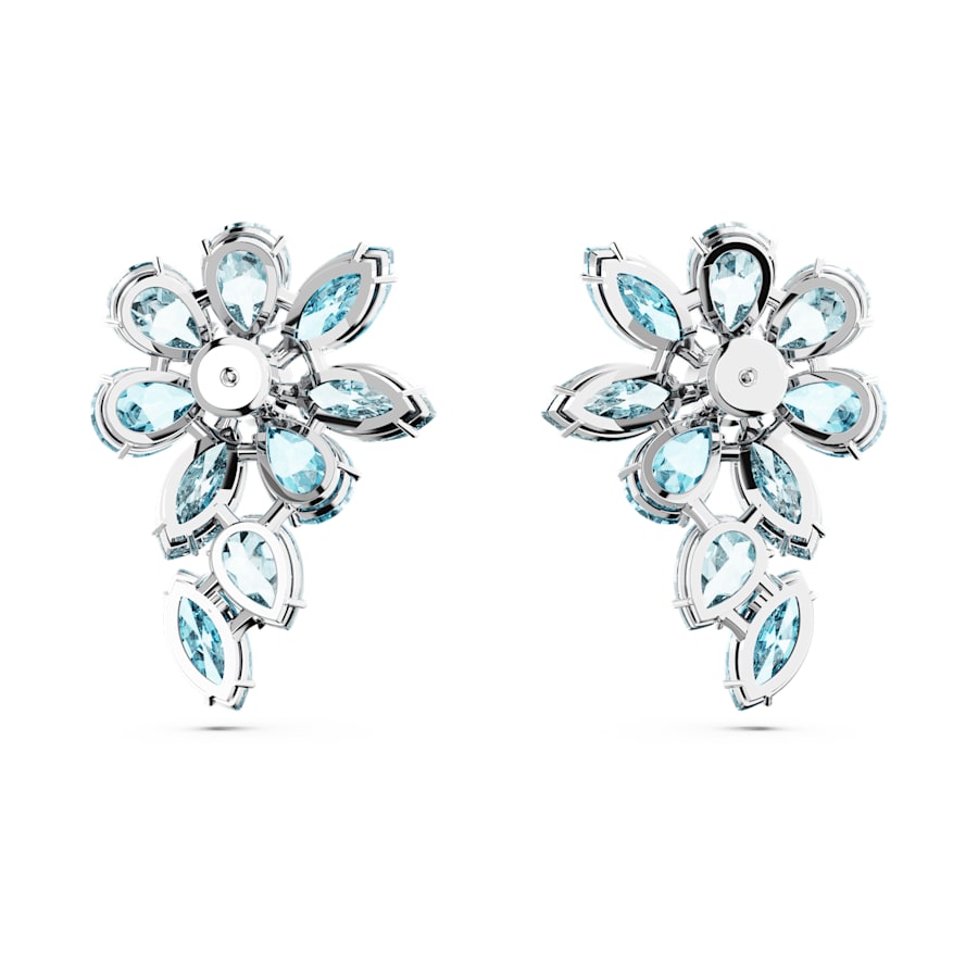 Gema - Flower - Silver Blue - Earrings - Swarovski