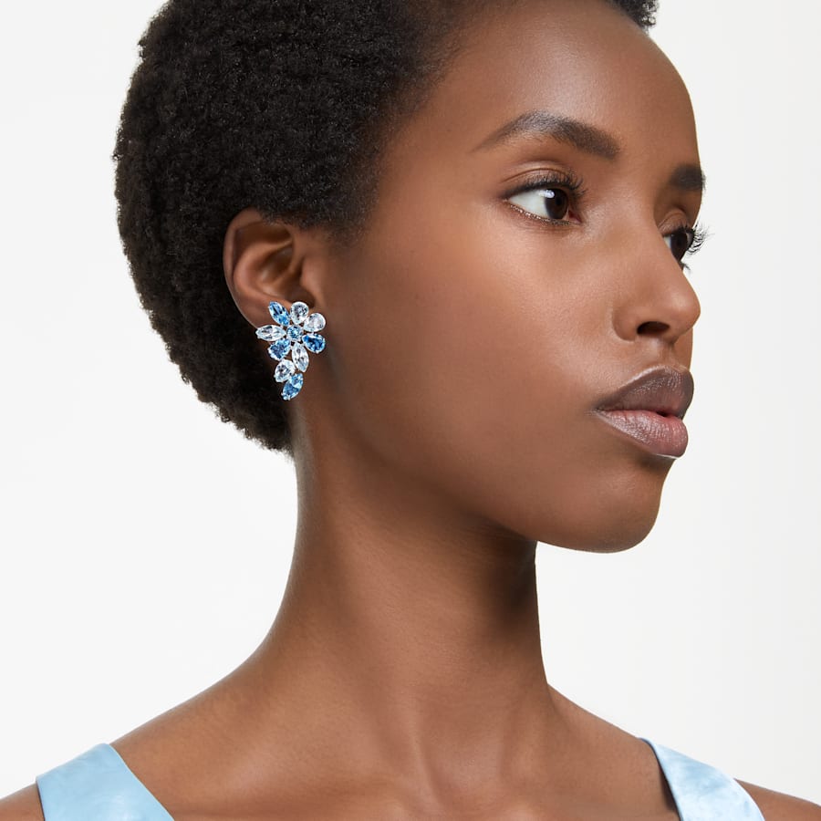 Gema - Flower - Silver Blue - Earrings - Swarovski