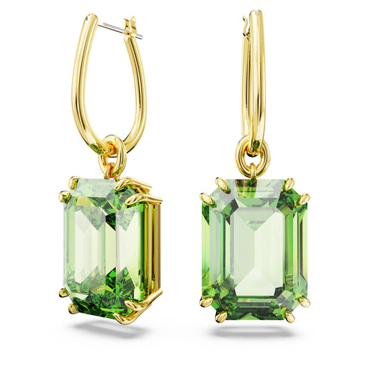 Millenia - Octagonal - Golden Green - Drop Earrings - Swarovski