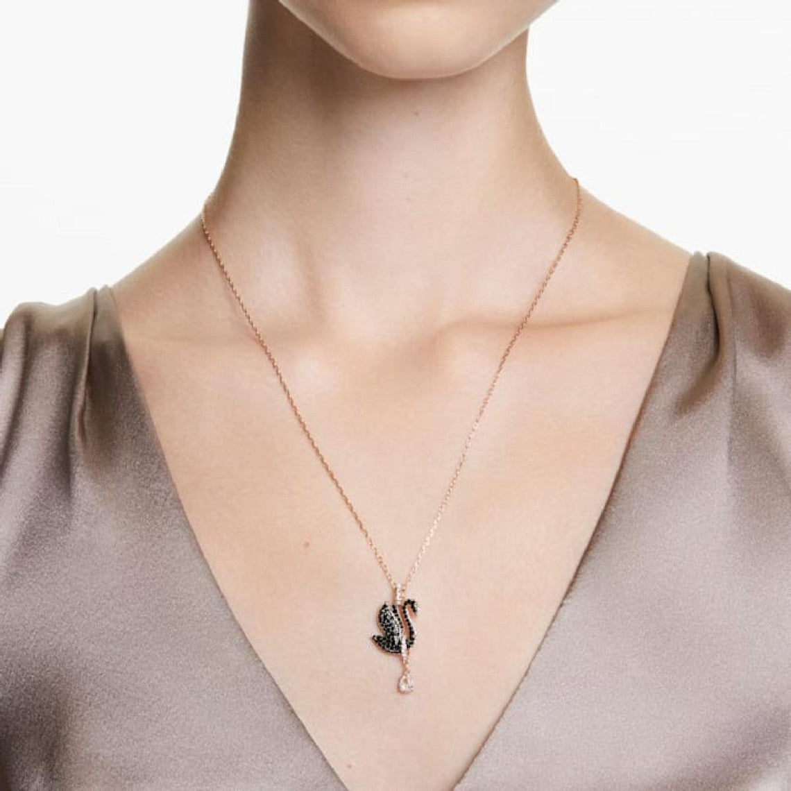 Iconic swan - rosé black - pendant - swarovski