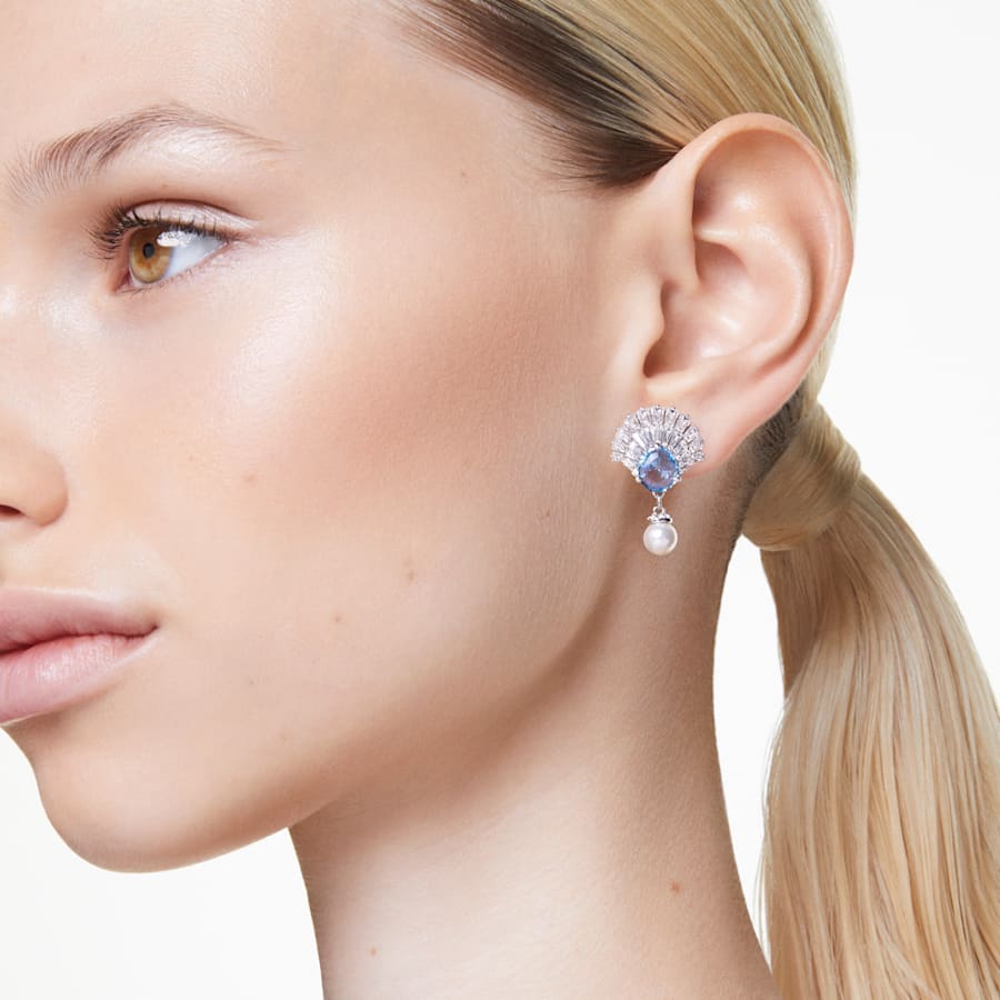 Idyllia - Shell - Silver Blue - Earrings - Swarovski