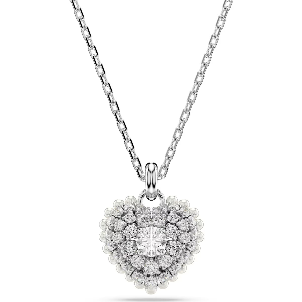Hyperbola - White Silver - Heart - Necklace - Swarovski
